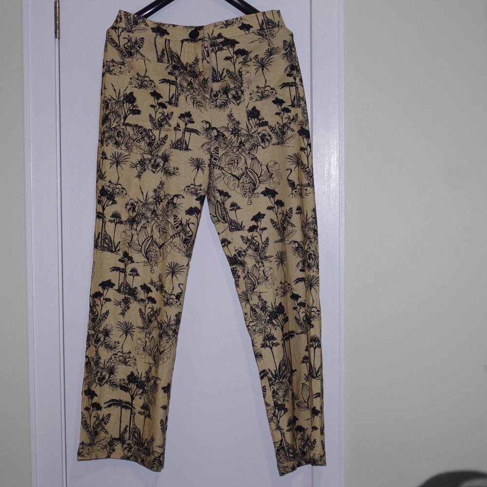 Anthropology tan black Corey Lynn Calter Padma Toile Wide leg Pants size L - Picture 11 of 12